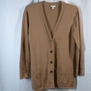 J Jill Petite Brown Floral V‑Neck Long Sleeve Cardigan Women XS